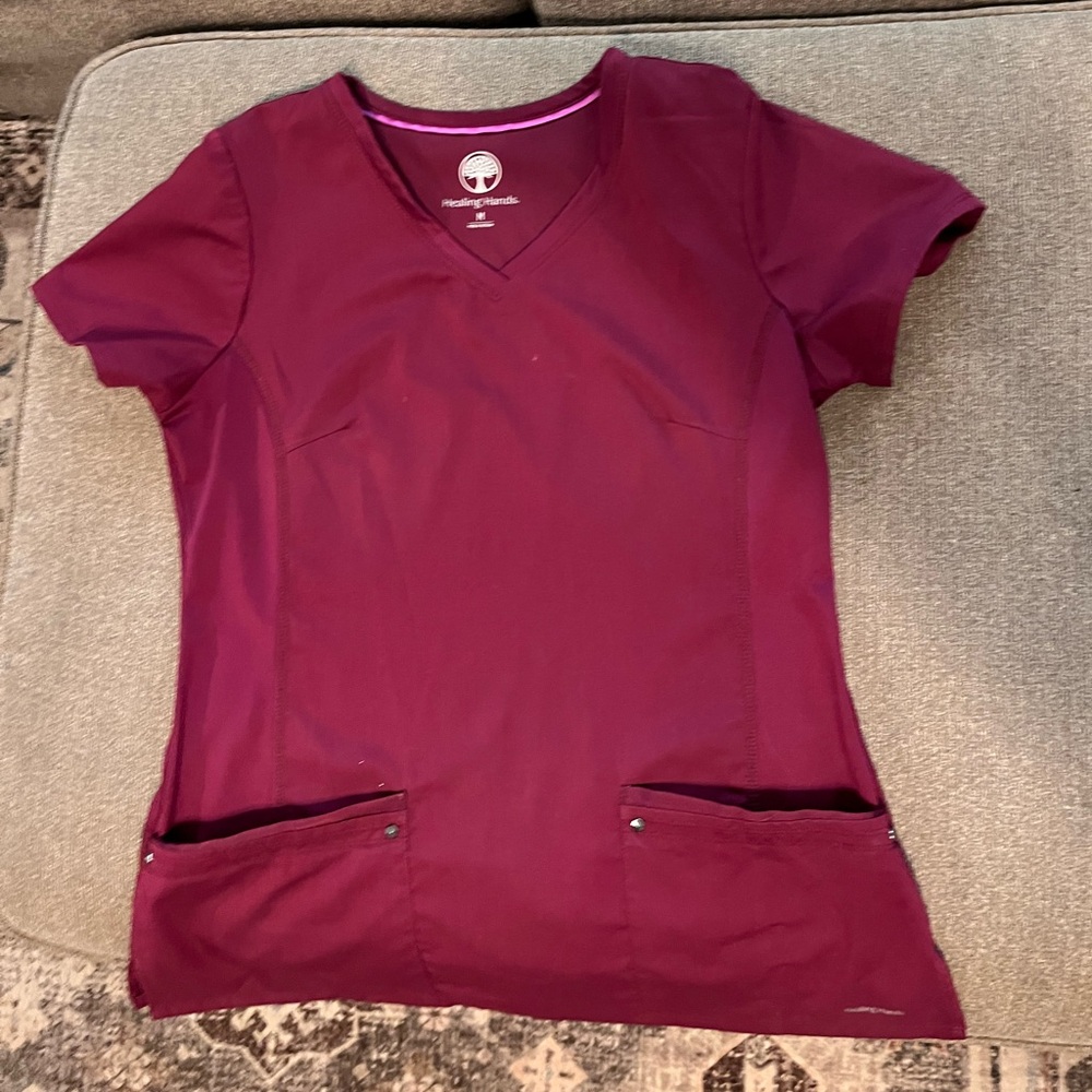 Healing Hands Burgundy V-Neck Women's Top and Bootcut pants